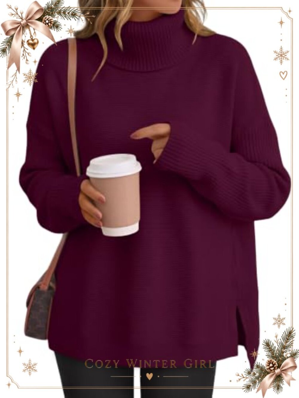 Turtleneck Oversized Sweater Batwing Sleeve Cowl Neck Cozy Knit Pullover